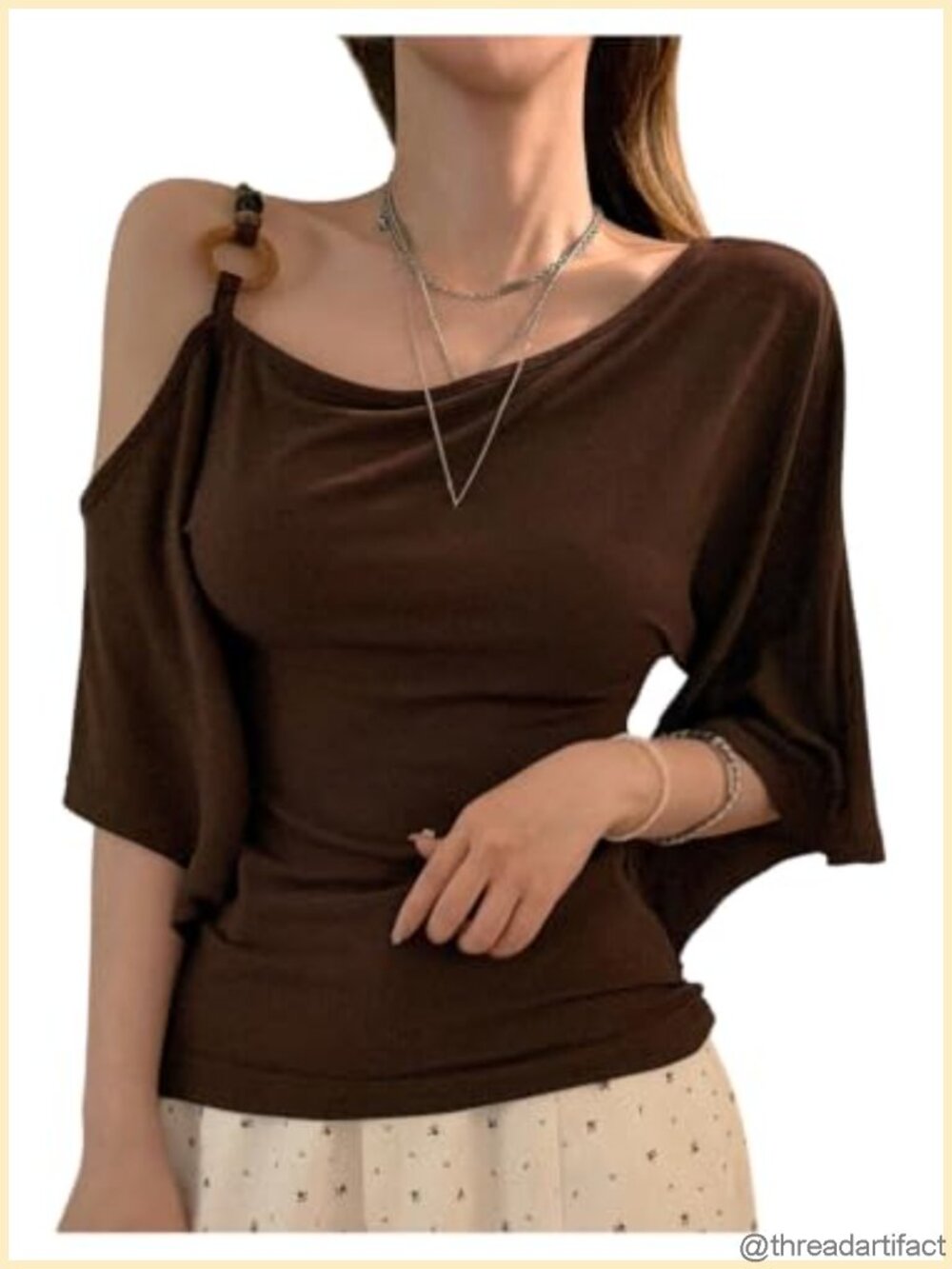 Women's Cold Shoulder Bell Sleeve Beaded Boho Y2K Top
